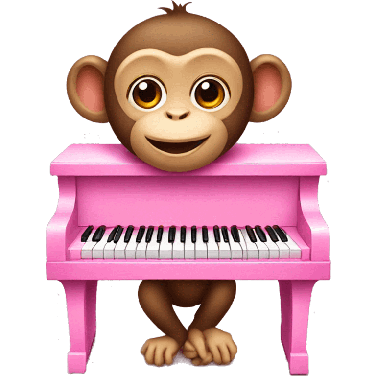 A cute monkey is playing a pink piano emoji