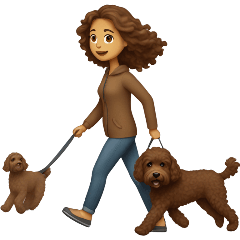 Brown haired woman walking brown labradoodle  emoji