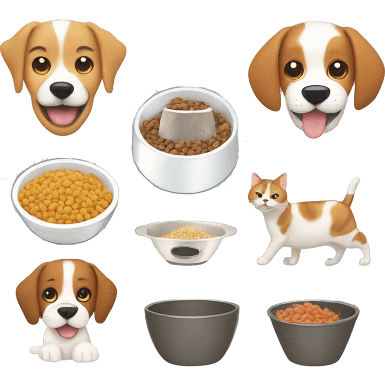 Dog,cat and bowl food by drawing in line style  emoji