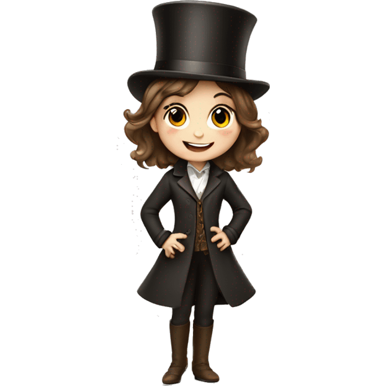 happy white little girl - brown hair- magician- top hat emoji