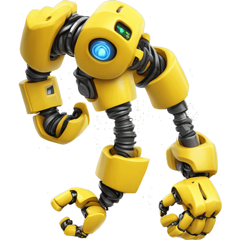 Flexing yellow robotic bicep with shocks and circuits that’s attached to the forearm emoji