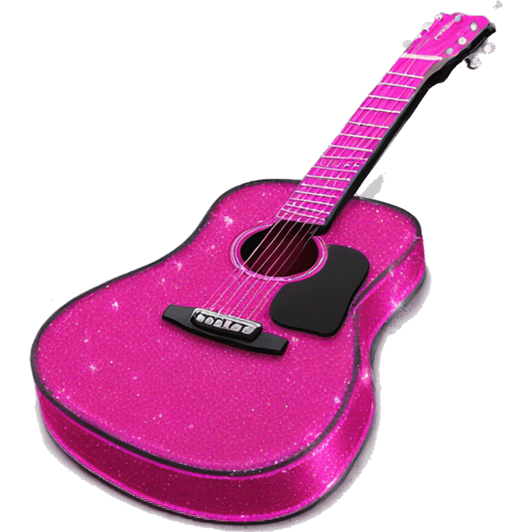 Realistic neon pink to black acoustic guitar with sparkly shiny glitter and diamonds on it. emoji