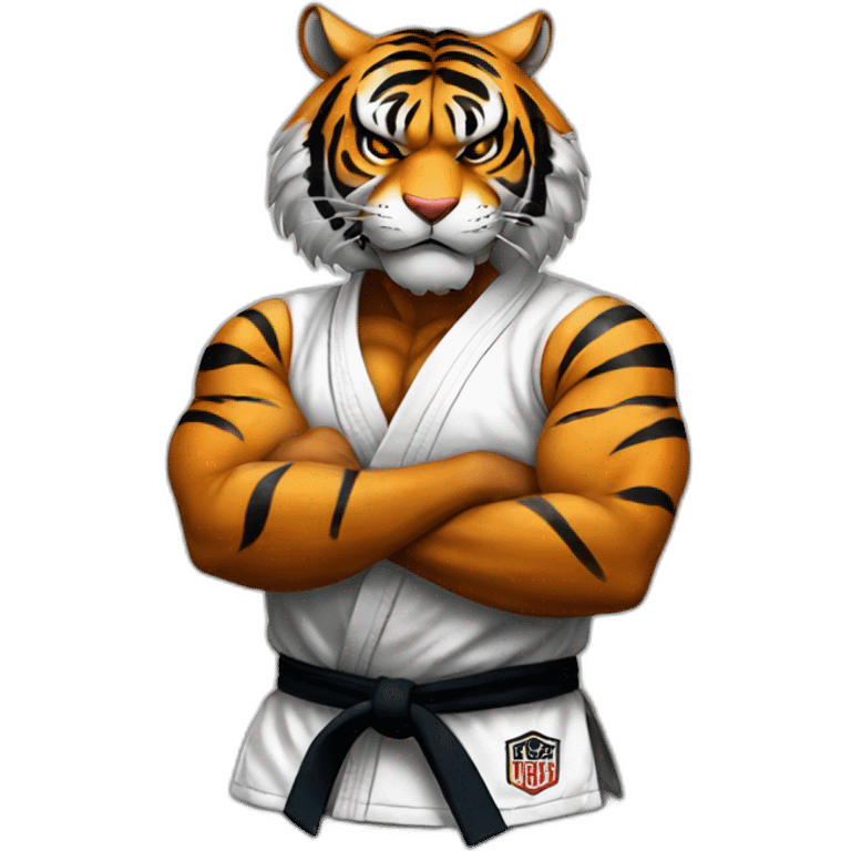 Tiger with evil face   jiu jitsu with his arms crossed emoji