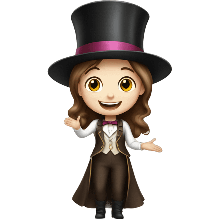 happy white little girl - brown hair- magician- top hat emoji