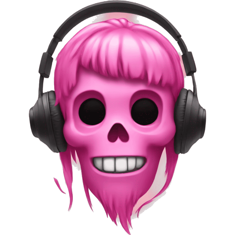 pink skull with hair with headphones emoji