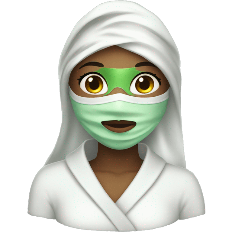 Girl with green spa mask and white robe emoji