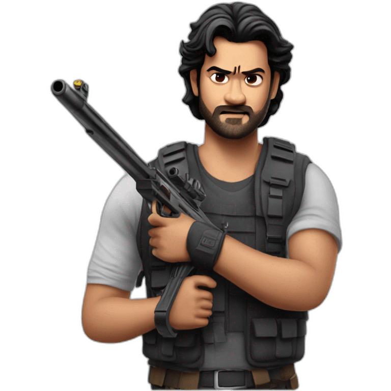 Prabhas shooting with gun emoji