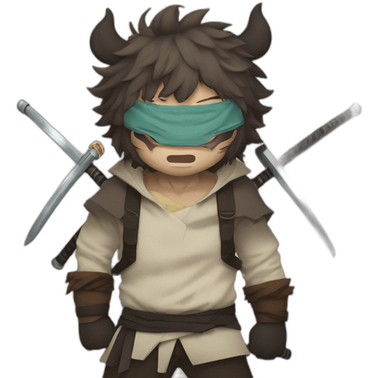 Inosuke from the anime Demon Slayer wears a mask Mountain boar,carrying two swords emoji