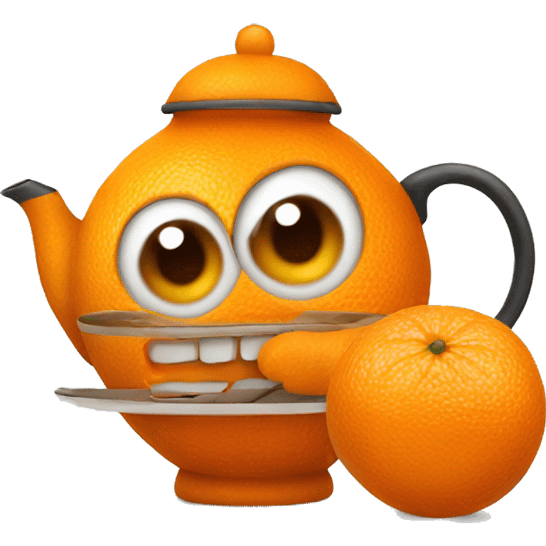 Orange with big eyes holding a teapot  emoji