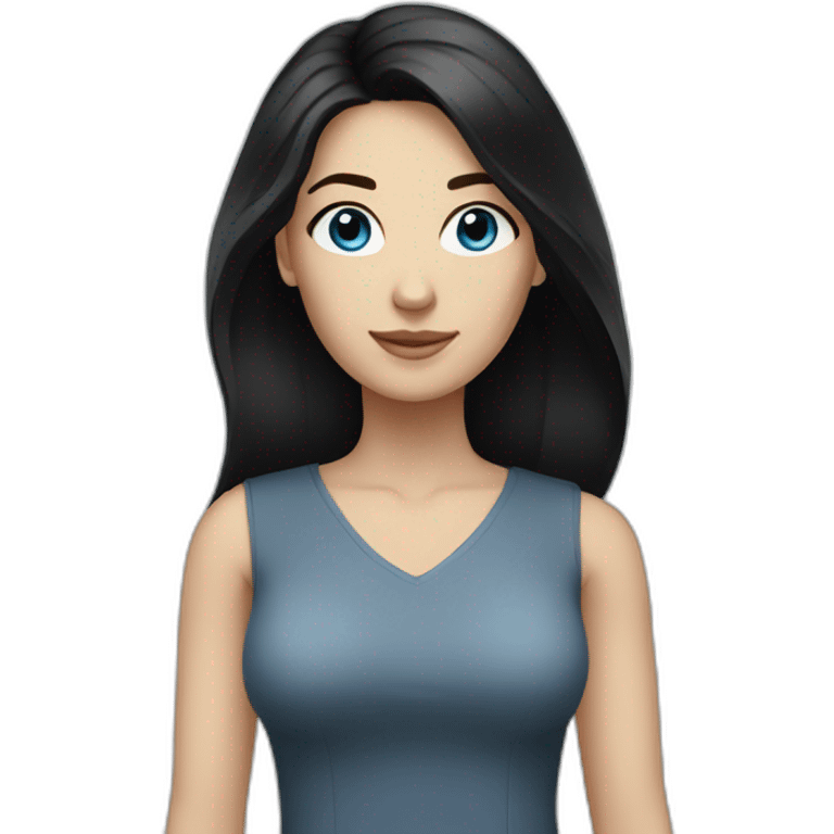 white woman, dark medium-long black hair, full body, blue grey eyes emoji