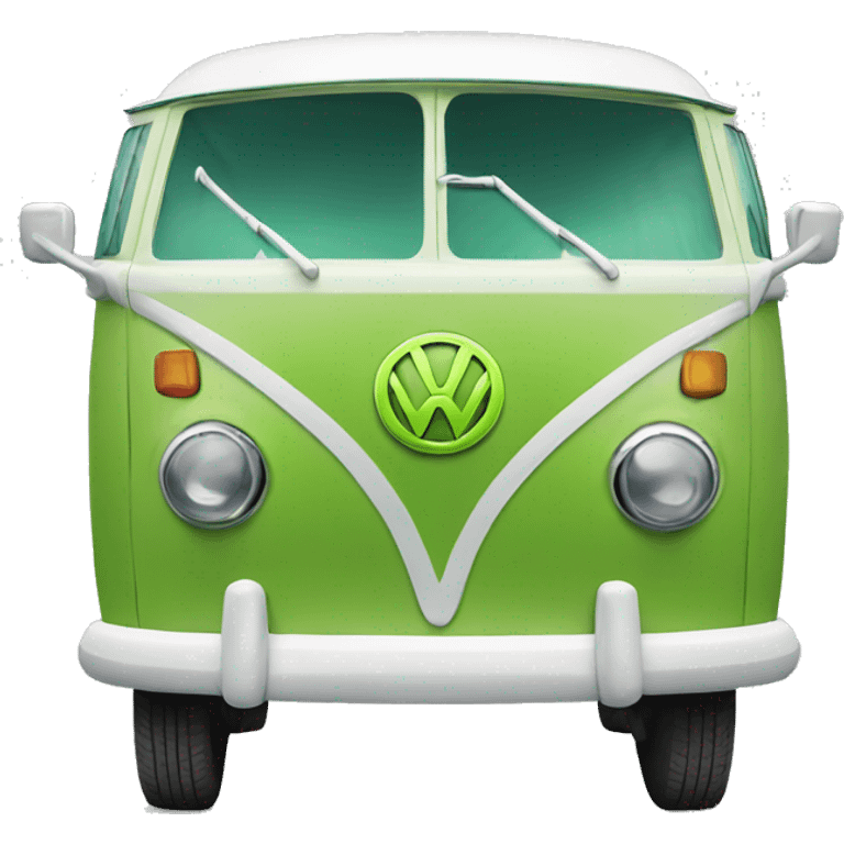 vw camperbus with green on the bottom and white on top emoji