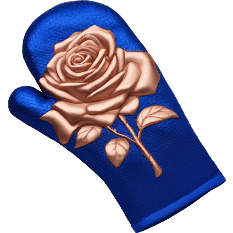 Realistic isolated rose gold and cobalt blue oven mitt. emoji