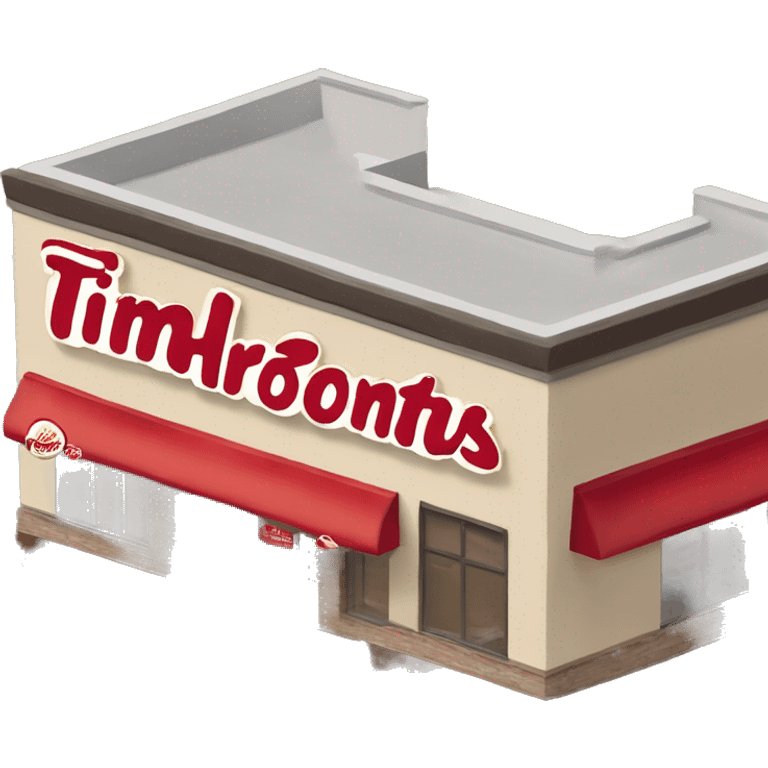 “Tim Hortons store with a red and white color scheme, featuring the classic Tim Hortons logo, a warm and welcoming design that represents a popular coffee and donut shop.” emoji