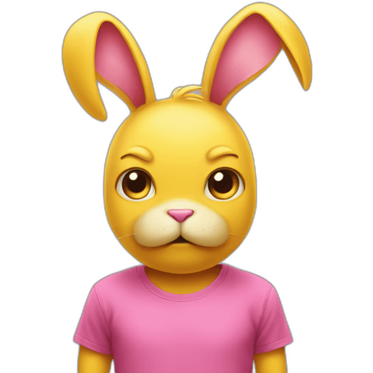 Pink rabbit frowning, wears yellow teeshirt emoji