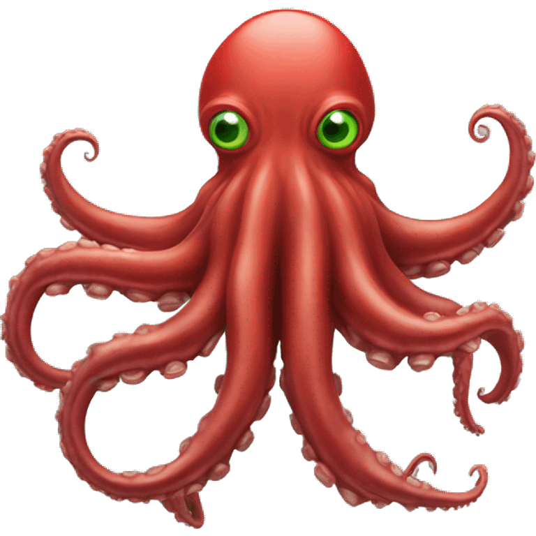 Un kraken rojo, grande y con ojos verdes grandes emoji