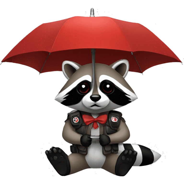 Raccoon with umbrella corporation logo emoji