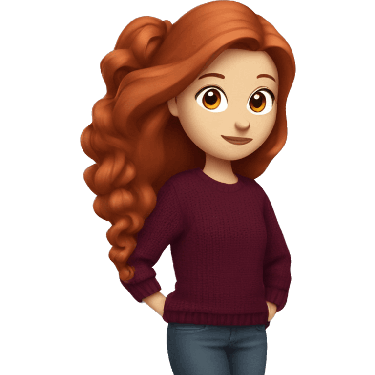 redhead girl with long hair and Dyson styling in a burgundy sweater and a rat on her shoulder emoji