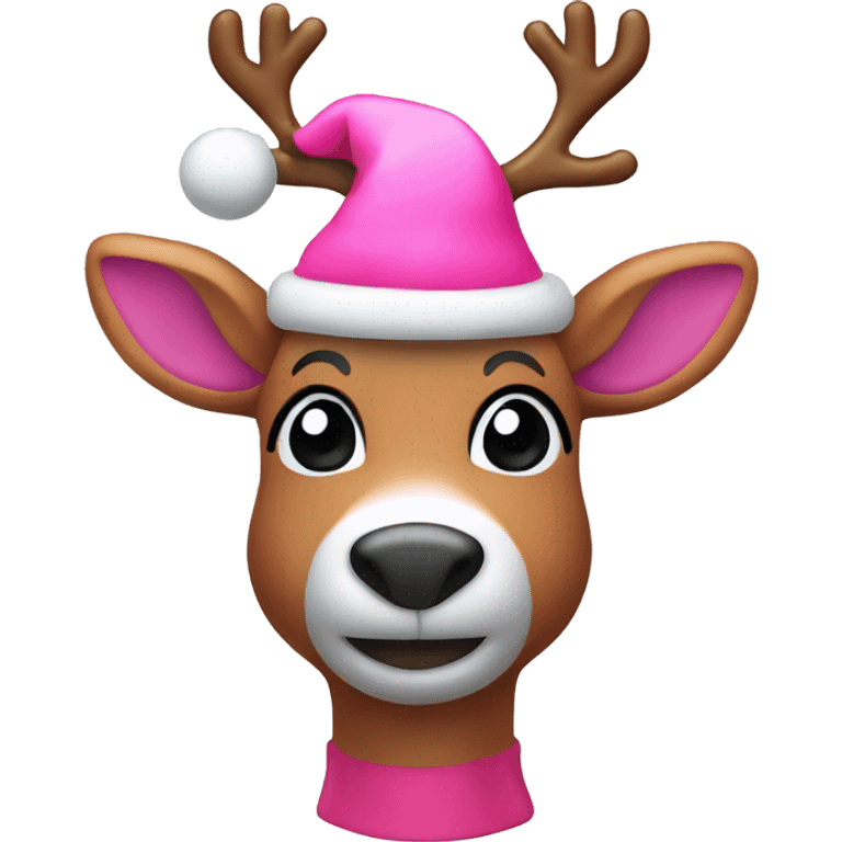 Pink Rudolph reindeer with lighted noise and Christmas hat emoji