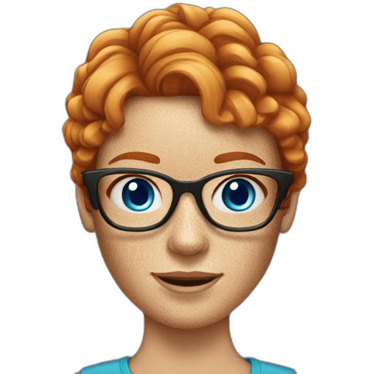 ginger woman with freckles and blue eyes and glasses emoji