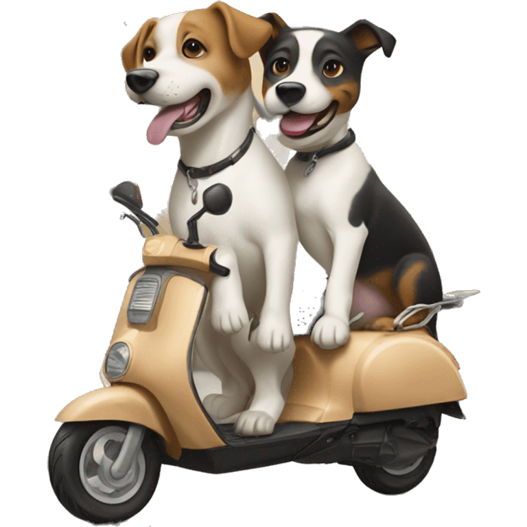 Two dogs in front of a scooter pulling it.  emoji