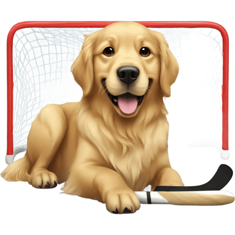 Golden retriever playing hockey emoji