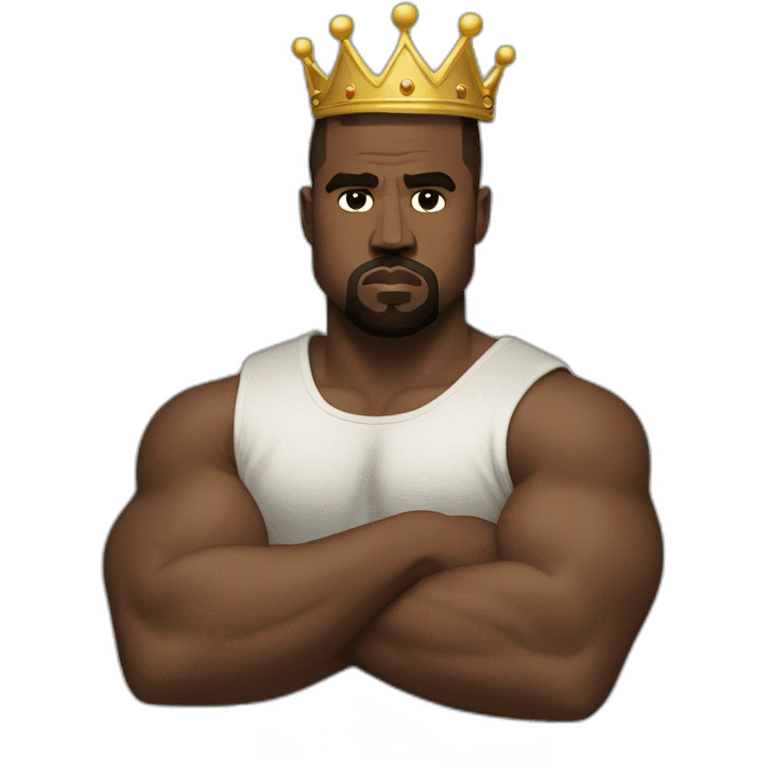 Kanye West flexing his big muscles with a crown emoji