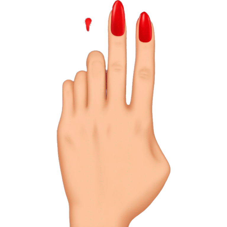 woman hand pointing index finger, red nail varnish. top of the hand is showing emoji