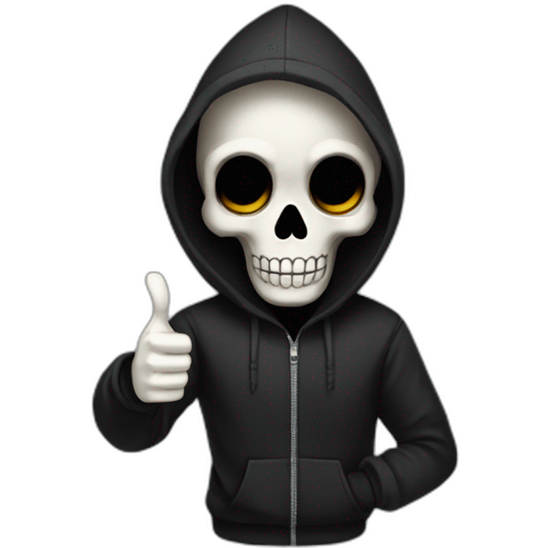 Skeleton in black hoodie thumbs up emoji