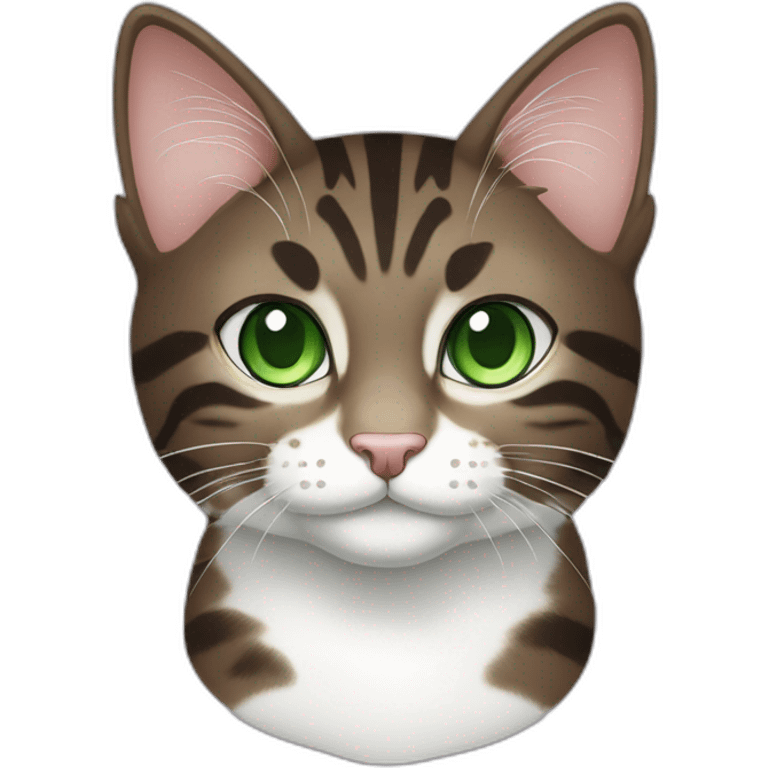 Dark Brown and white tabby cat with green eyes emoji