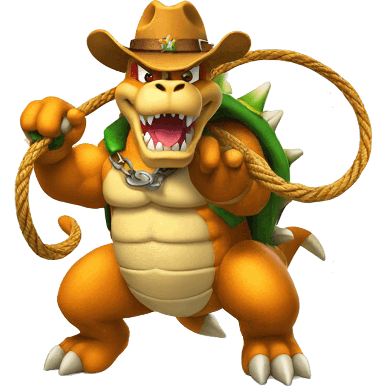 Bowser wearing a cowboy hat, swinging a lasso emoji