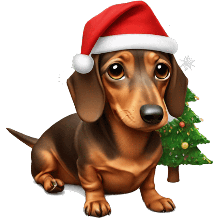 Dachshund with christmas cap and tree emoji