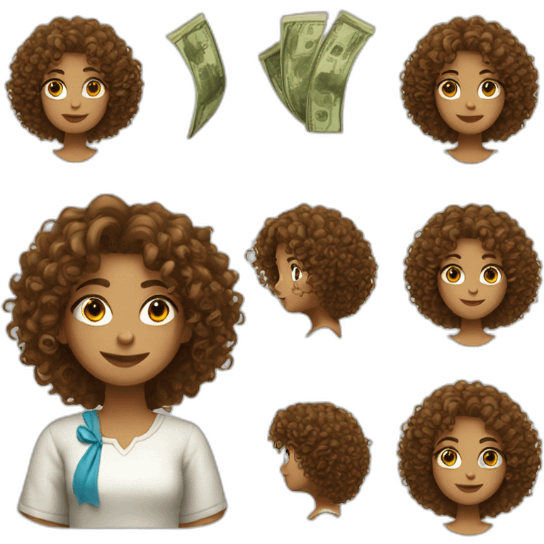 Curly European Girl and money emoji