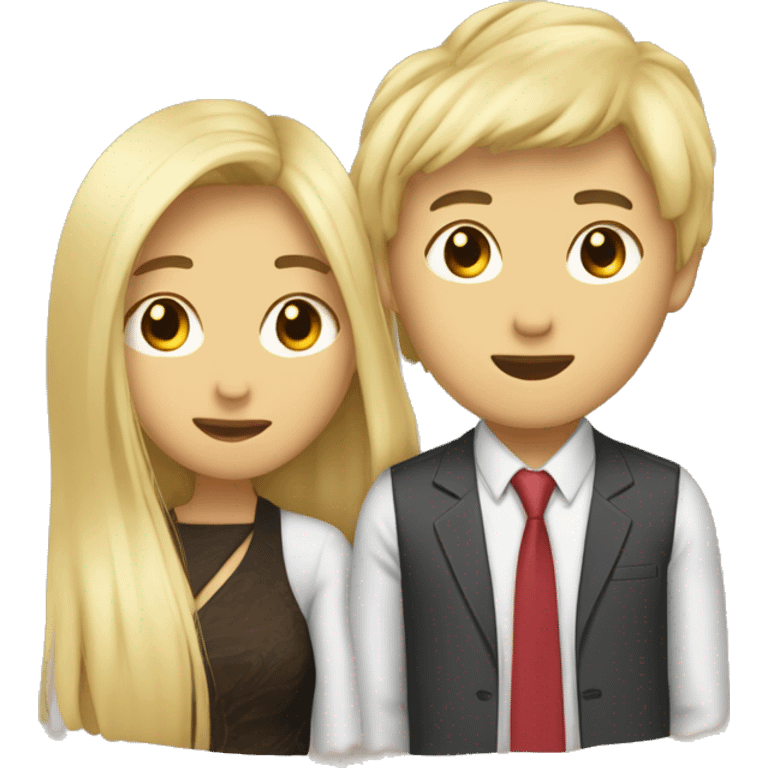 An Asian woman in love with long hair and a guy with blond hair kiss emoji