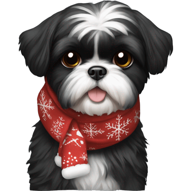 Black Shih Tzu with Christmas scarf emoji