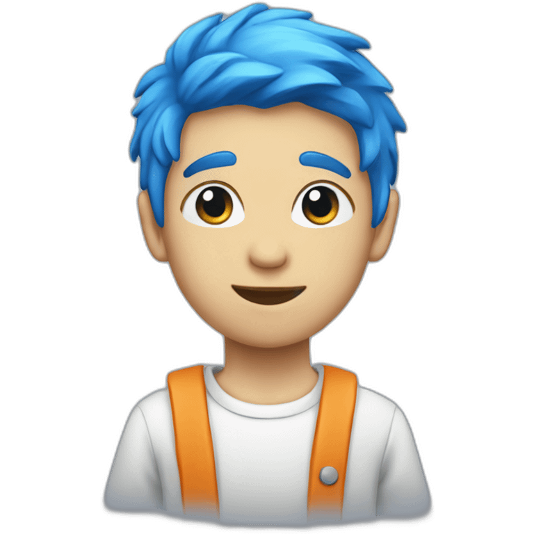 Blue hair boy with a stopp sign shirt emoji