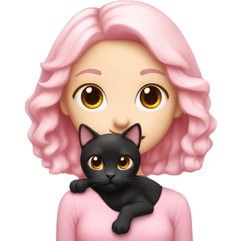 Cute white pink girly girl emoji holding black cat  emoji