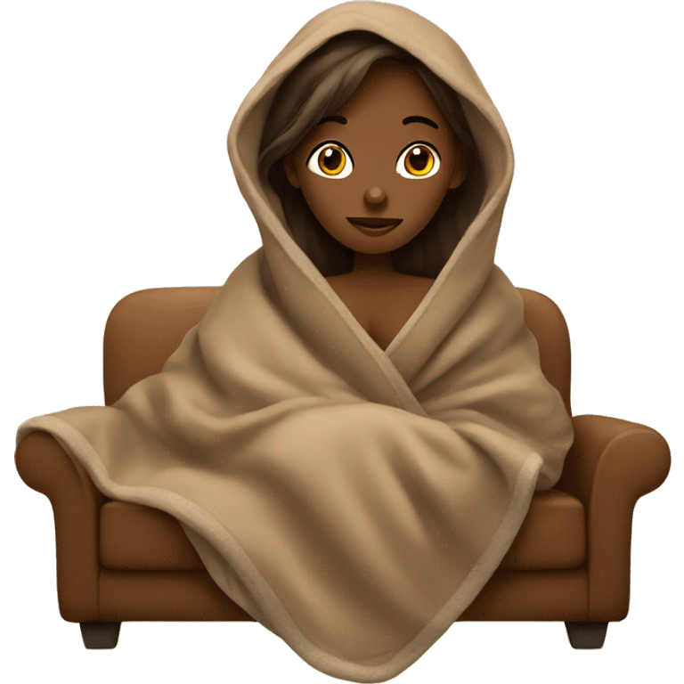 girl wrapped in a blanket in a sofa brown tones emoji