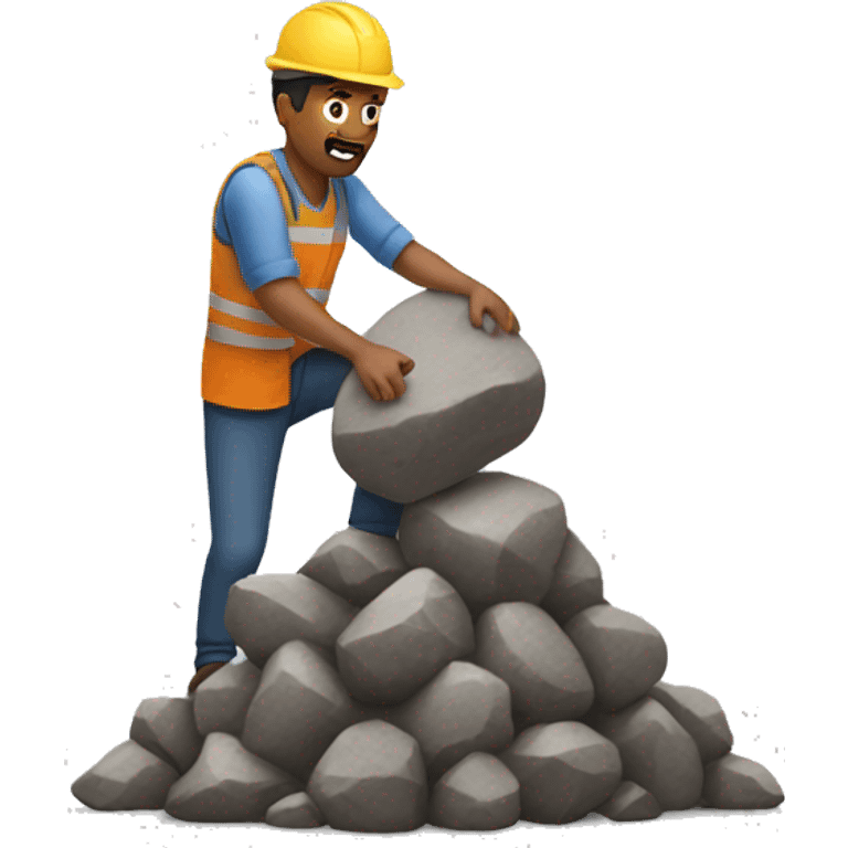 man putting a huge rock on a pile emoji