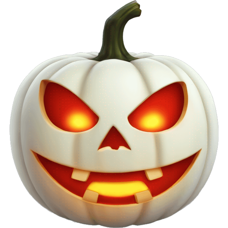 Halloween white pumpkin, red glow, evil emoji