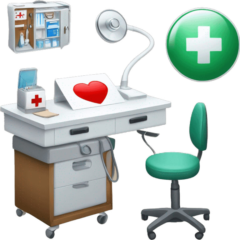 NURSE OFFICE DESK WITH  STETHOSCOPE & FIRST AID KIT emoji