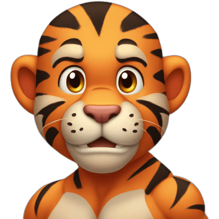 Tigger with a muscle chest and skinny arms emoji