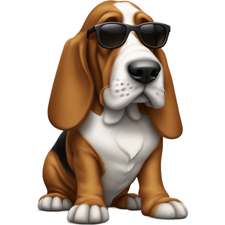 Dog basset hound full-height with sunglasses emoji