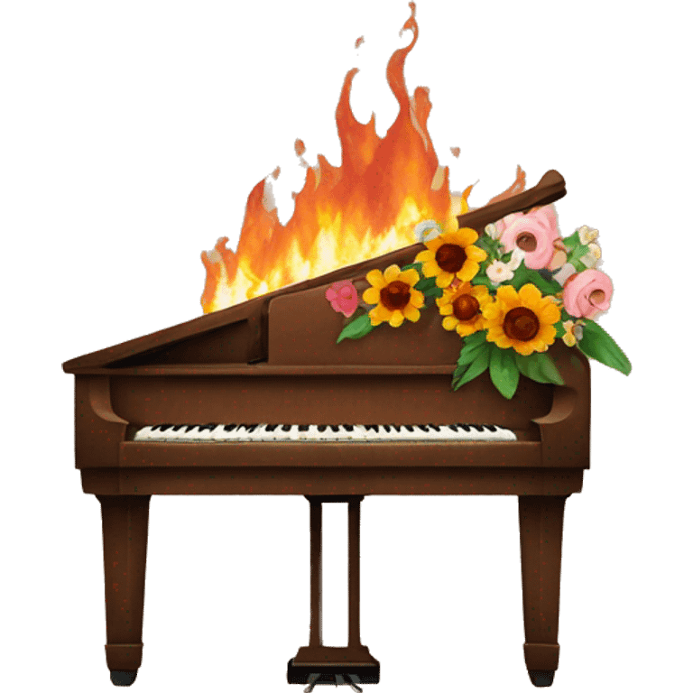 Burning Brown piano with flowers on it a emoji