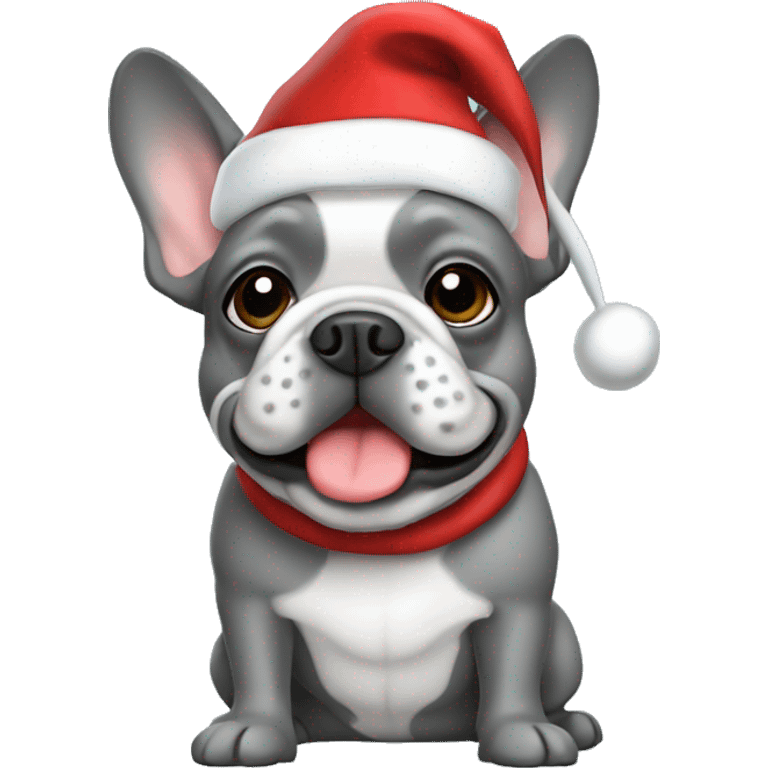 Grey Frenchie in a Santa hat emoji