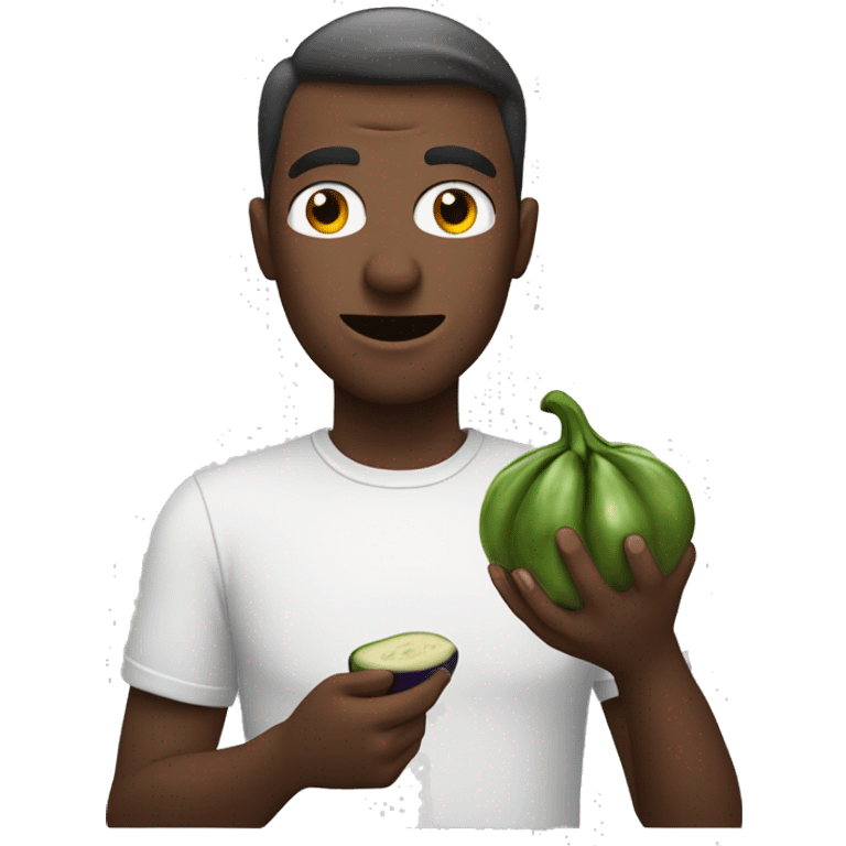 Man eats eggplant emoji