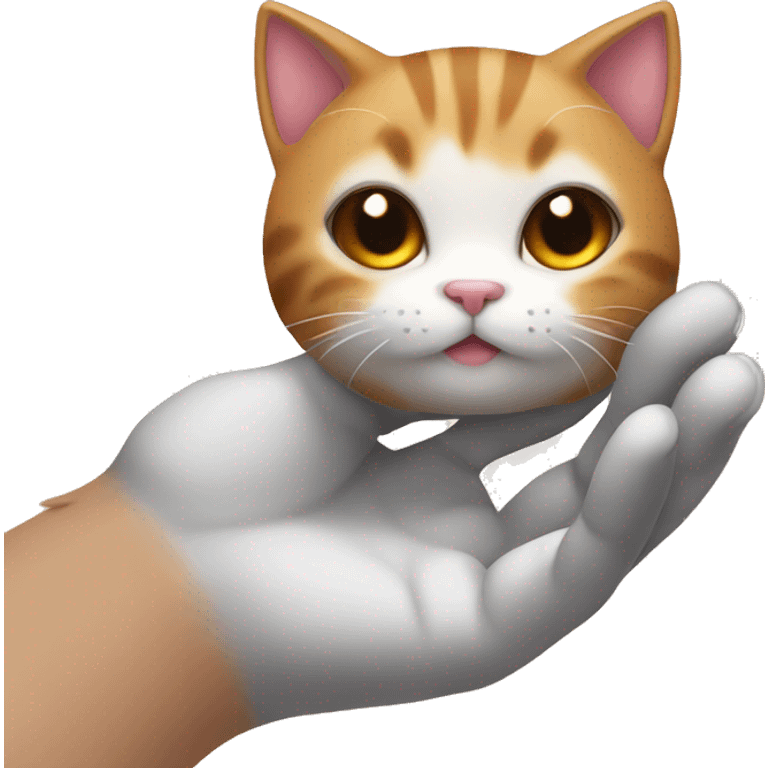 Hand touching a super cute cat, a boop emoji