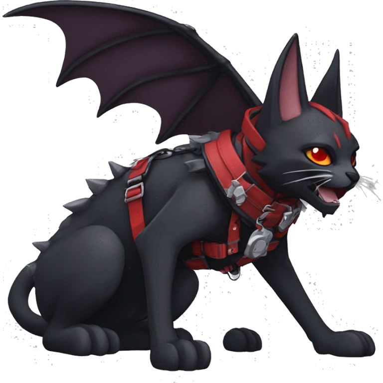 cool edgy black punk red ethereal fantasy nargacuga-bat-cat-Fakemon collar harness full body emoji