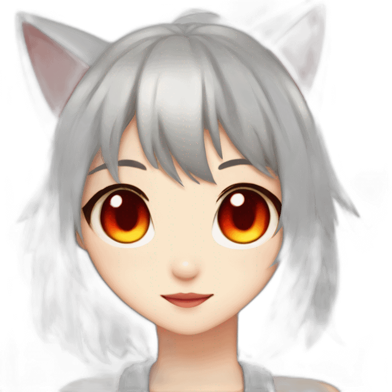 anime cat girl with red eyes love emoji