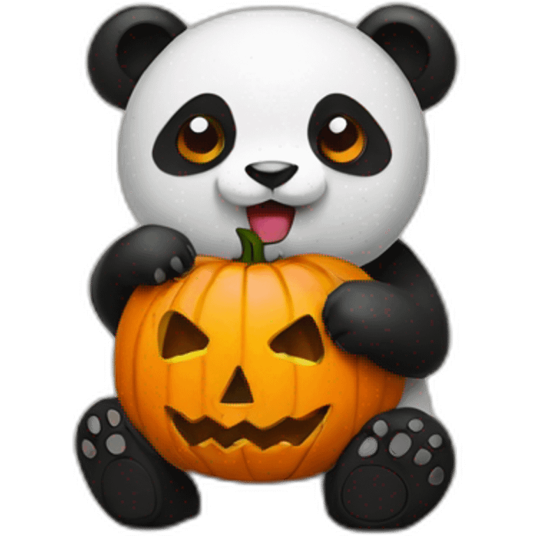 A panda with a pumpkin for Halloween emoji