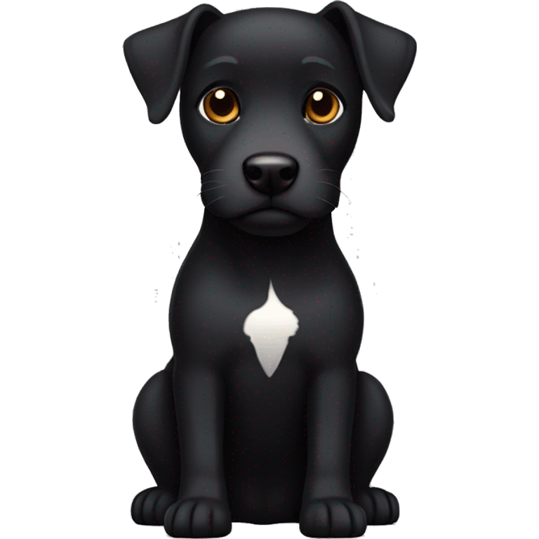 A black Patterdale Terrier dog with a white patch on its chest and brown eyes. emoji